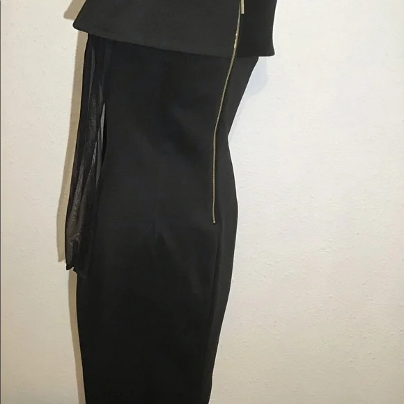 Calvin Klein black off shoulder fold over sheer sleeve sheath dress - Picture 5 of 8